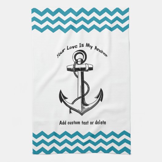 Jouw liefde is mijn Blauwgroen blauwe Chevron Cust Theedoek (Verticaal)