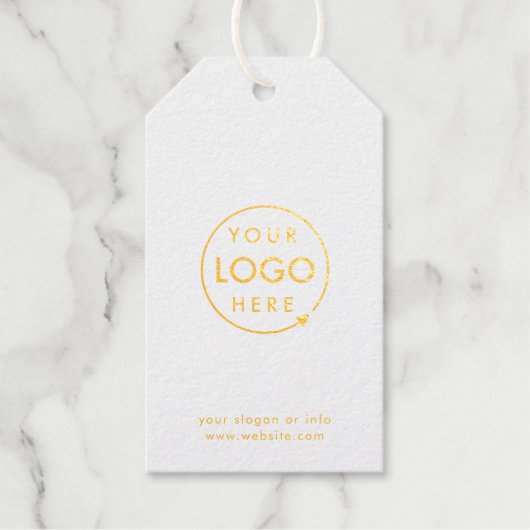 Jouw Logo | Bedrijfs Moderne Minimale Wit en Goud Cadeaulabels (Voorkant)