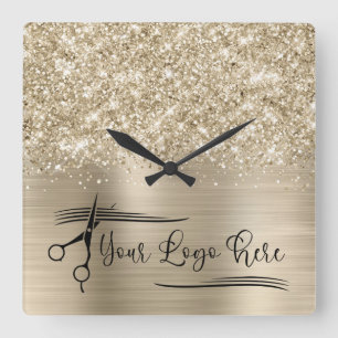 Jouw Logo Glitterig Bleek Goud Glam Vierkante Klok