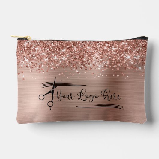Jouw Logo Glitterig Roze Goud Glam Etui (Voorkant)