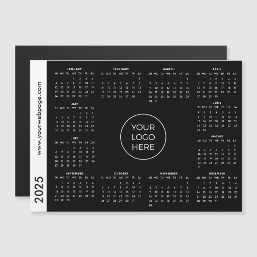 Jouw Logo Here Black 2025 Magnetische Kalender (Voorkant / Achterkant)