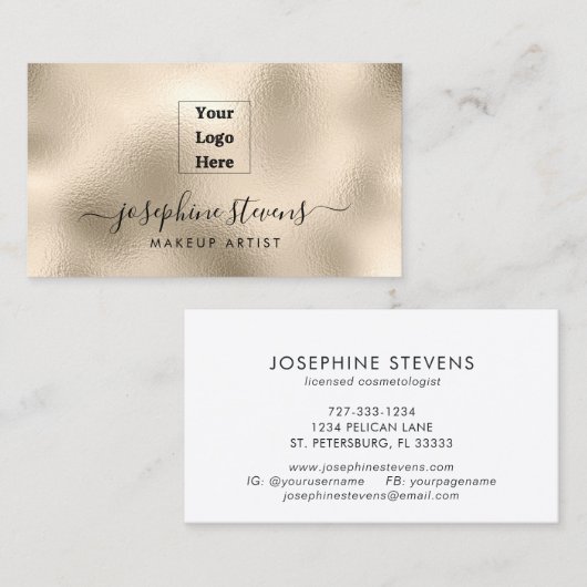 Jouw Logo hier Champagne Folie Script Typografie Visitekaartje (Voorkant / Achterkant)