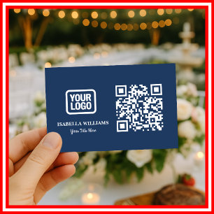 Jouw Logo Hier Eenvoudig Modern Navyblauw QR-code Visitekaartje