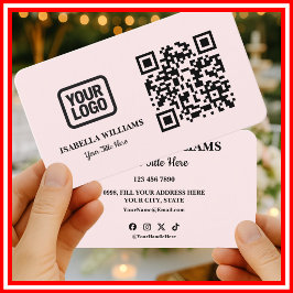 Jouw Logo Hier Eenvoudig Modern Roze Website QR Co Visitekaartje