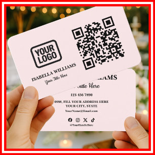 Jouw Logo Hier Eenvoudig Modern Roze Website QR Co Visitekaartje