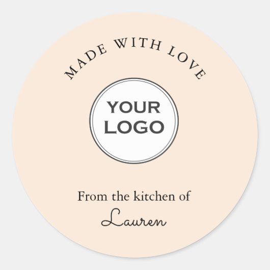 Jouw logo 'Made with love' Peach Ronde Sticker (Voorkant)