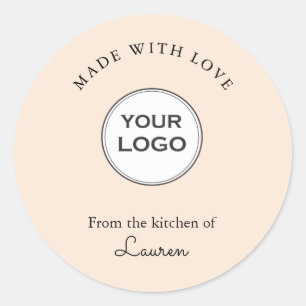 Jouw logo 'Made with love' Peach Ronde Sticker