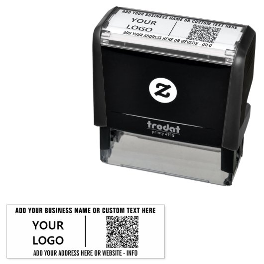 Jouw logo of foto aangepaste tekst en QR-code stem Zelfinktende Stempel (In situ)