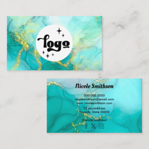 jouw logo op een turquoise alcoholinkt achtergrond visitekaartje