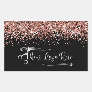 Jouw Logo Zwart en Roze Gouden Glitter Glamour Rechthoekige Sticker