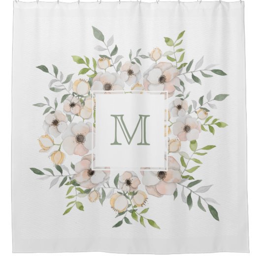 Jouw monogram in een bloem kader douchegordijn (Voorkant)