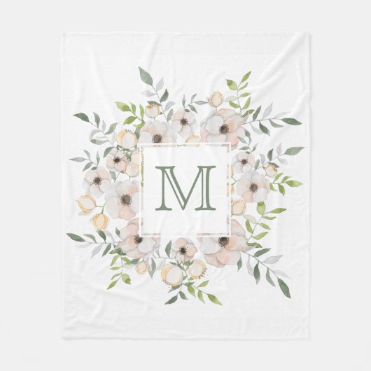 Jouw monogram in een bloemenframe fleece dekens (Voorkant)