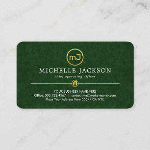 Jouw monogram op luxe groene grunge visitekaartje