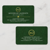 Jouw monogram op luxe groene grunge visitekaartje (Voorkant / Achterkant)
