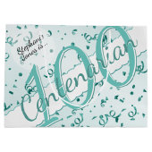 Jouw naam - 100 jaar honderdjarig Blauwgroen/wit Groot Cadeauzakje (Achterkant)