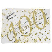 Jouw naam - 100 jaar honderdjarig goud/wit groot cadeauzakje (Voorkant)