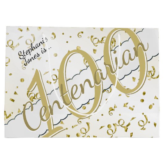 Jouw naam - 100 jaar honderdjarig goud/wit groot cadeauzakje (Achterkant)