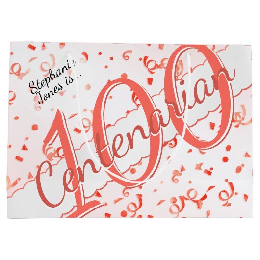 Jouw naam - 100 jaar honderdjarig koraal/wit groot cadeauzakje (Achterkant)