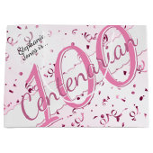 Jouw naam - 100 jaar honderdjarig roze/wit groot cadeauzakje (Voorkant)