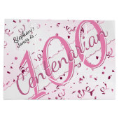 Jouw naam - 100 jaar honderdjarig roze/wit groot cadeauzakje (Achterkant)