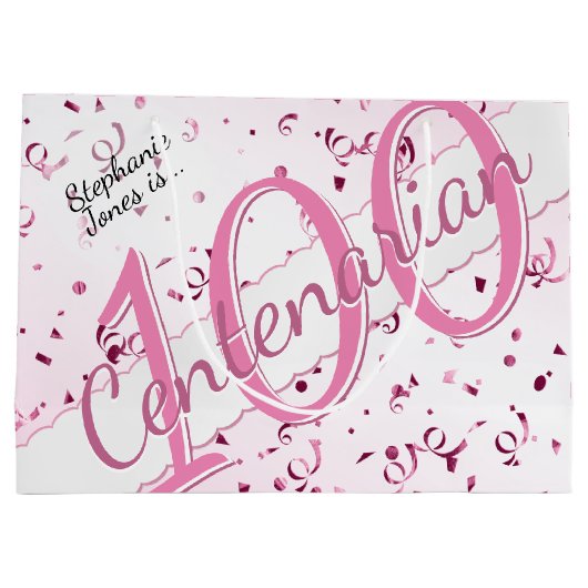 Jouw naam - 100 jaar honderdjarig roze/wit groot cadeauzakje (Achterkant)