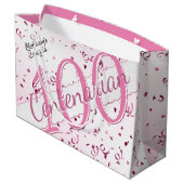 Jouw naam - 100 jaar honderdjarig roze/wit groot cadeauzakje (Achterkant Gekanteld)