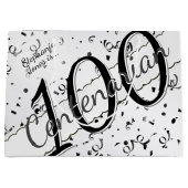 Jouw naam - 100 jaar honderdjarig zwart/wit groot cadeauzakje (Voorkant)