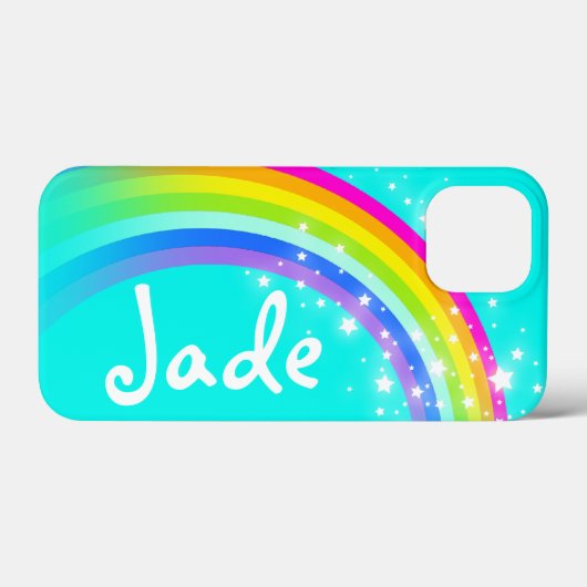 Jouw naam 4 letter regenboogaqua Case-Mate iPhone case (Achterkant (horizontaal))