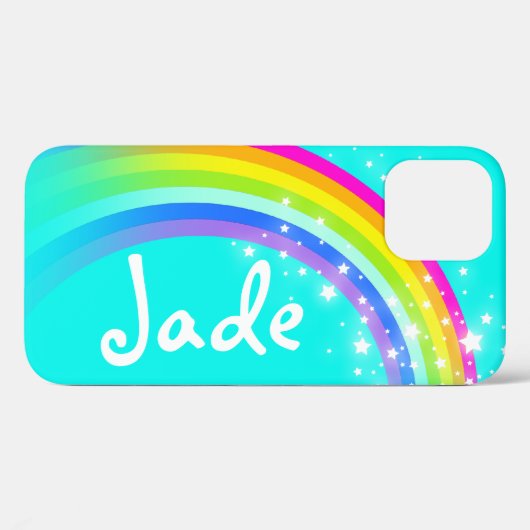 Jouw naam 4 letter regenboogaqua iphone case (Achterkant (horizontaal))
