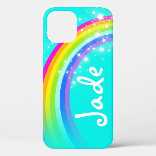 Jouw naam 4 letter regenboogaqua iphone case (Achterkant)