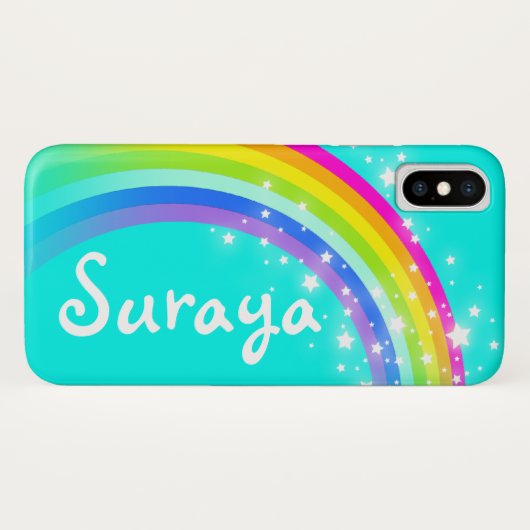 Jouw naam 6 letter regenboogaqua iphone case (Achterkant (horizontaal))