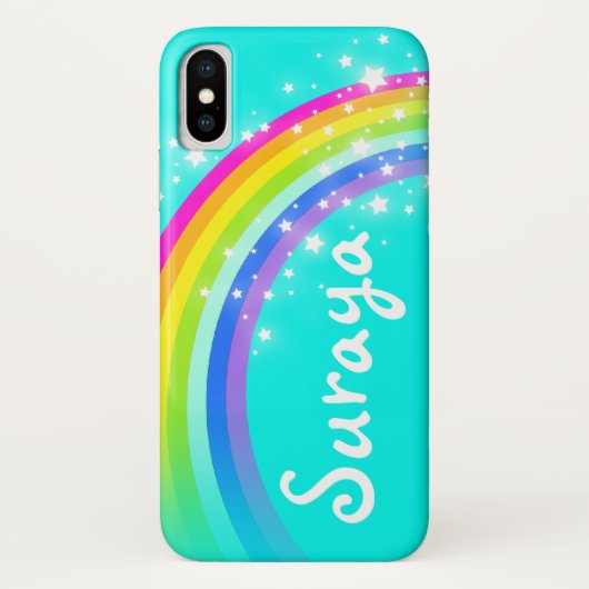 Jouw naam 6 letter regenboogaqua iphone case (Achterkant)