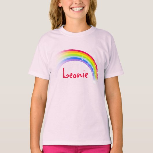 "Jouw naam" (6 letters): regenboogroze bovenzijde T-shirt (Voorkant)