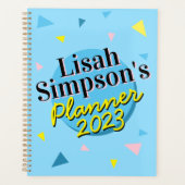 Jouw naam 80s Memphis Blauw Geel Retro Shapes Planner (Voorkant)