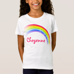 "Jouw naam" (8 letters) regenboogrode meisjes bove T-shirt