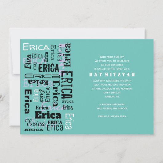 JOUW NAAM Aanpasbare Bar Bat Mitzvah Uitnodiging (Voorkant)