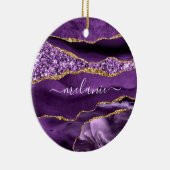 Jouw naam Agate Paars Violet Gold Glitter Marmer Keramisch Ornament (Rechts)