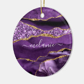 Jouw naam Agate Paars Violet Gold Glitter Marmer Keramisch Ornament (Links)