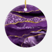 Jouw naam Agate Paars Violet Gold Glitter Marmer Keramisch Ornament (Achterkant)