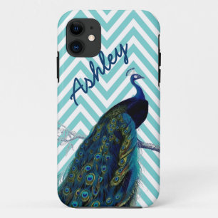 jouw naam Aqua Chevron  Peacock Case-Mate iPhone Case