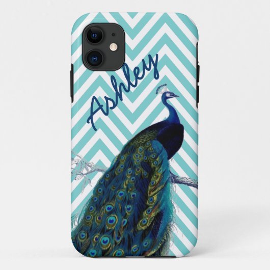jouw naam Aqua Chevron  Peacock Case-Mate iPhone Case (Achterkant)