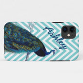 jouw naam Aqua Chevron  Peacock Case-Mate iPhone Case (Achterkant (horizontaal))