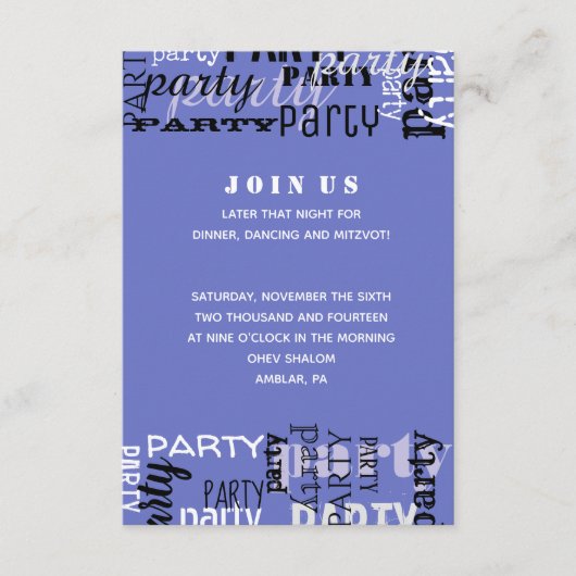 JOUW NAAM Bar Bat Mitzvah Reception Card Informatiekaartje (Voorkant)