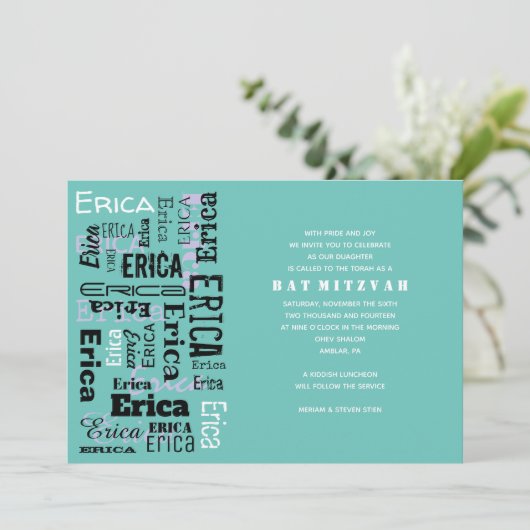 JOUW NAAM Bar Bat Mitzvah Uitnodiging (Staand voorkant)