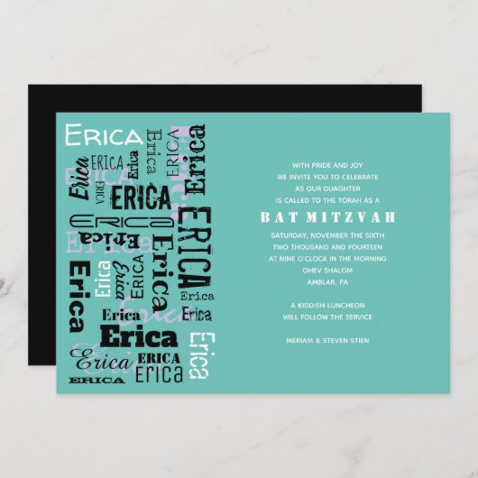 JOUW NAAM Bar Bat Mitzvah Uitnodiging (Voorkant / Achterkant)