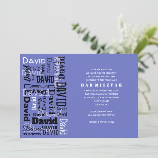 JOUW NAAM Bar Bat Mitzvah Uitnodiging (Staand voorkant)