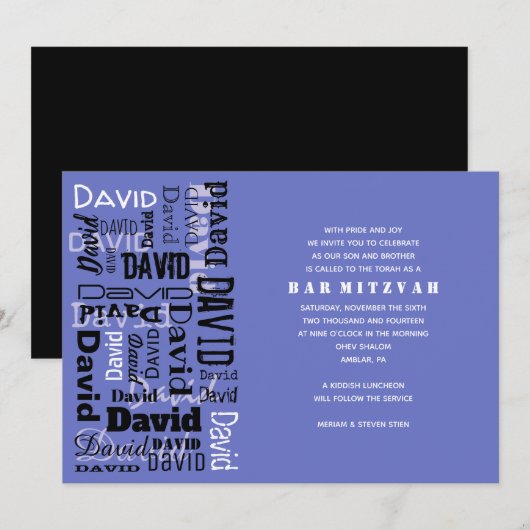 JOUW NAAM Bar Bat Mitzvah Uitnodiging (Voorkant / Achterkant)