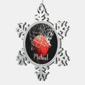 Jouw naam Basketball Artwork Aangepast keramisch g Tin Sneeuwvlok Ornament (Rechts)