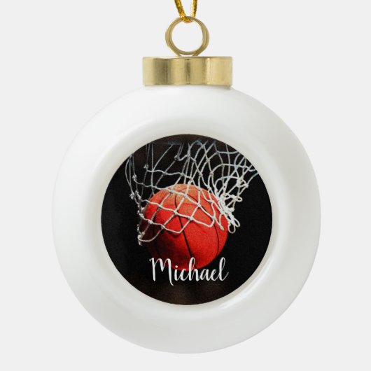 Jouw naam Basketball Artwork Keramische Bal Ornament (Voorkant)
