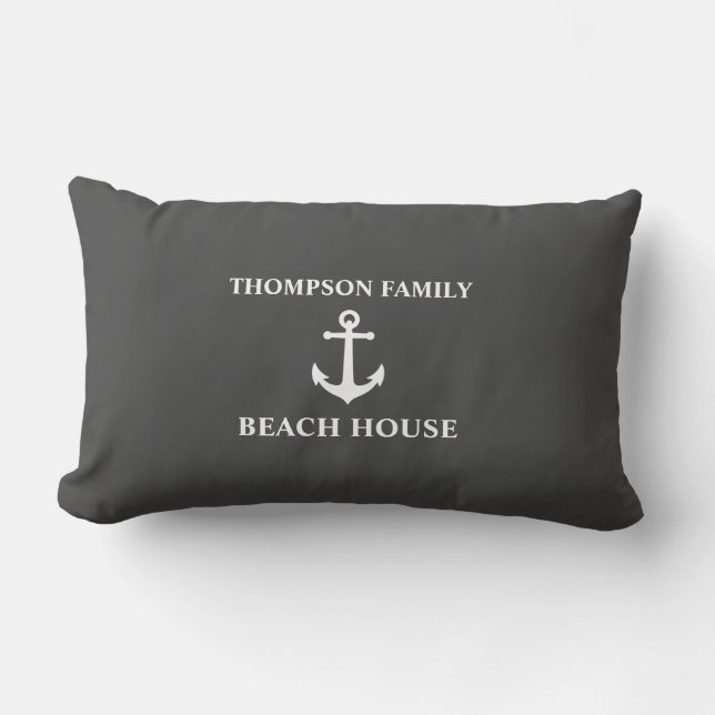 Jouw naam Beach House  Anchor Ash Grey Kussen (Voorkant)